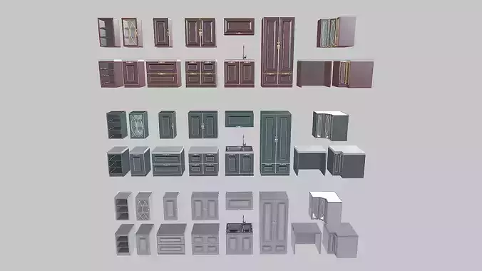Kitchen Furniture Game Ready PBR Model Low-poly