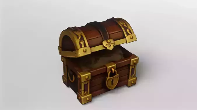 Detailed Wooden Treasure Chest with Gold Accents 3D model