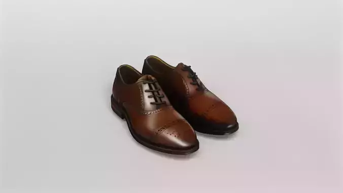 Elegant Brown Leather Brogue Shoes 3D Model