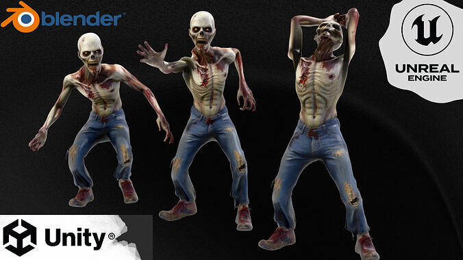 Scary Zombie Low-poly 3D model