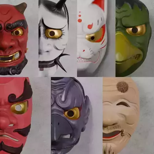 Set of 7 Noh masks collection 1 