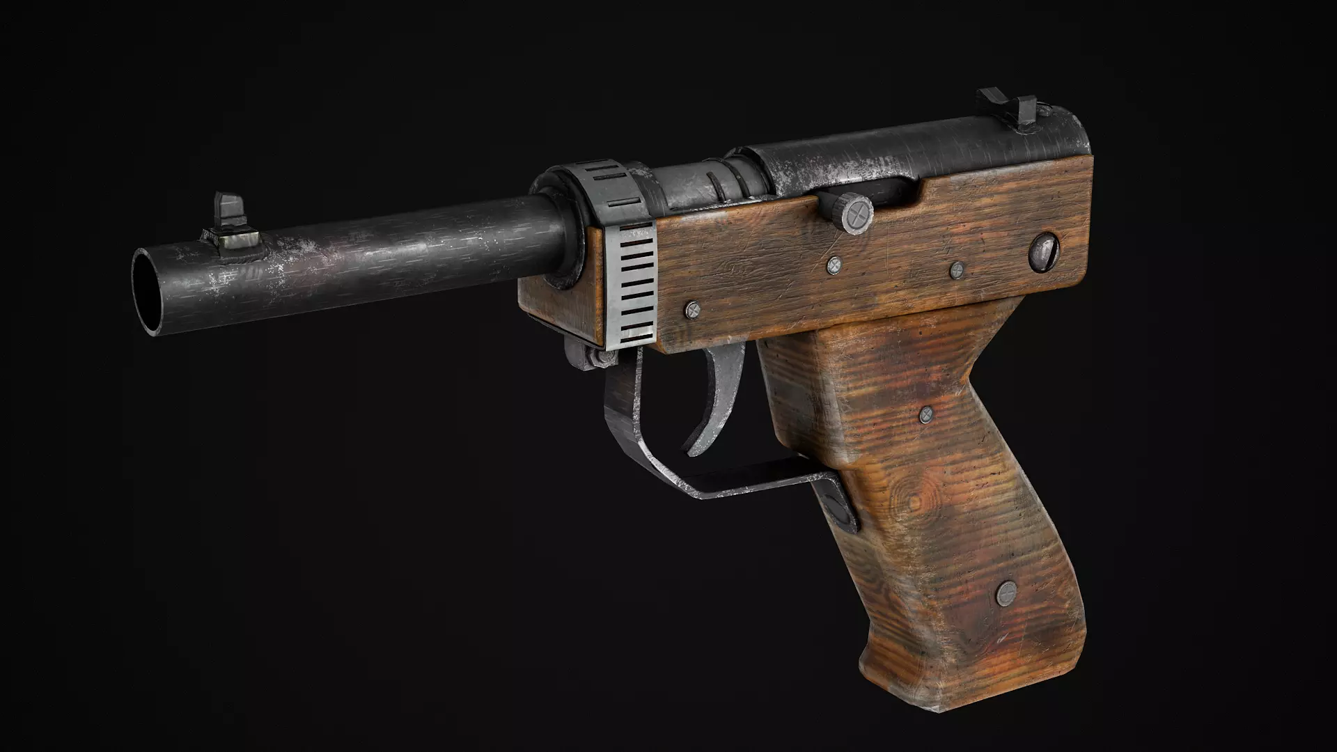 HandMade Gun Low-poly 3D model_0