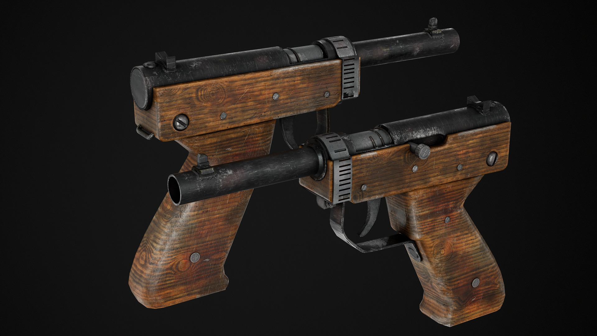 HandMade Gun Low-poly 3D model_1