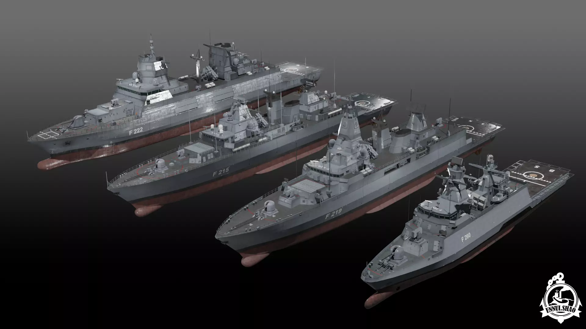 Modern German Navy warships 3D Model Collection_0