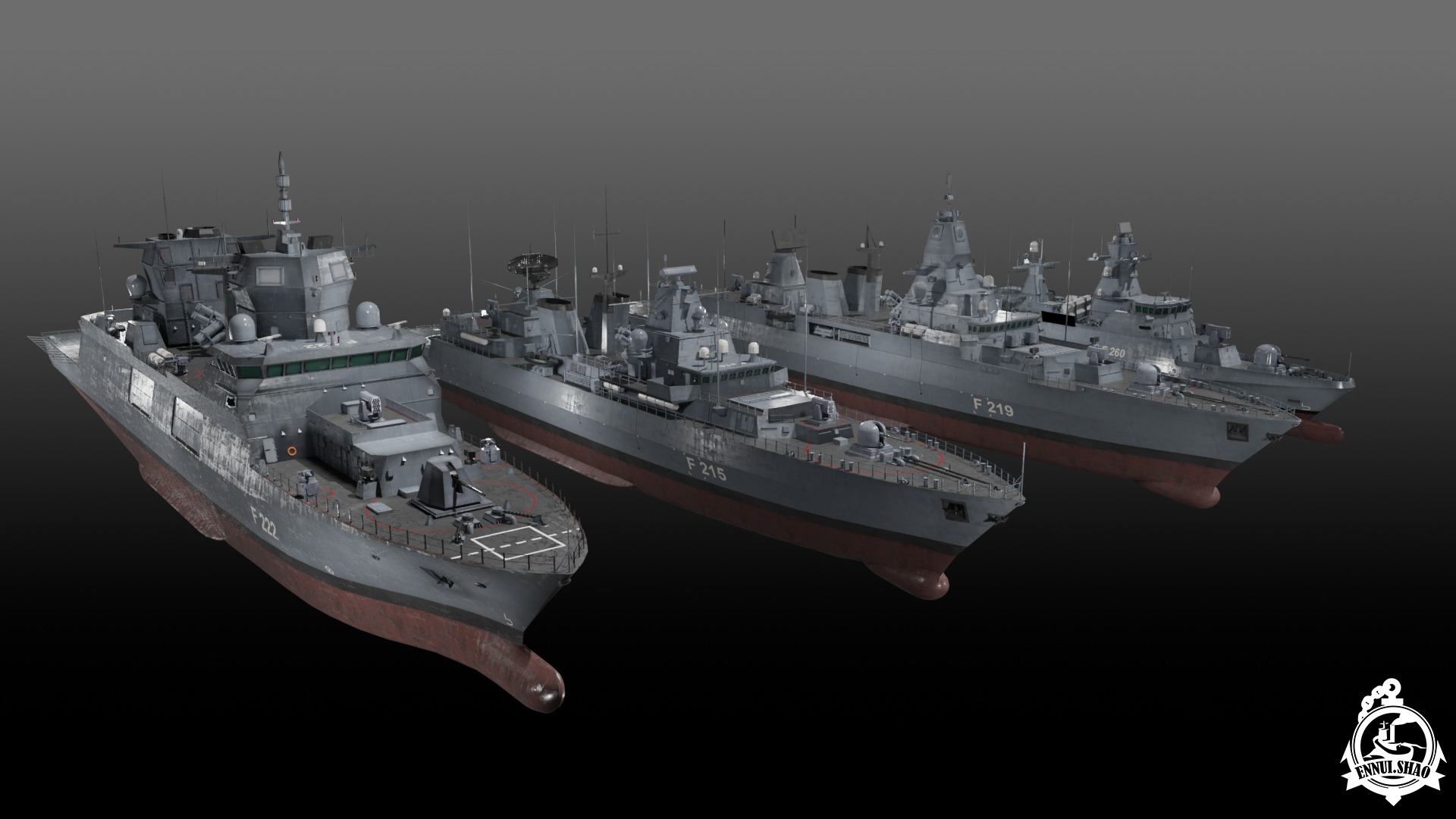 Modern German Navy warships 3D Model Collection_5