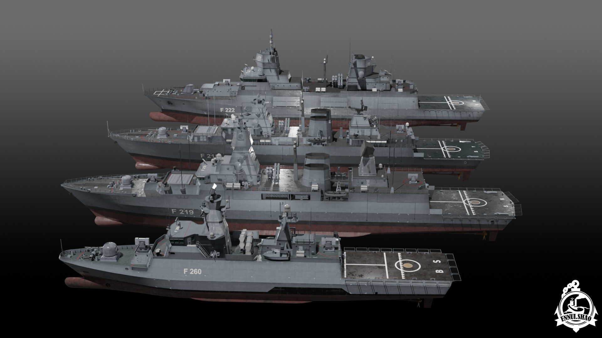 Modern German Navy warships 3D Model Collection_8