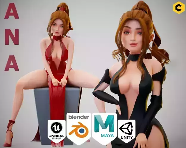 Game Sexy Stylized Girl Character rigged Ana