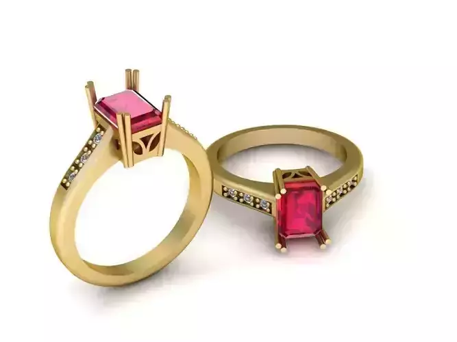 Emerald Cut Lab Created Ruby pendant  3D print model