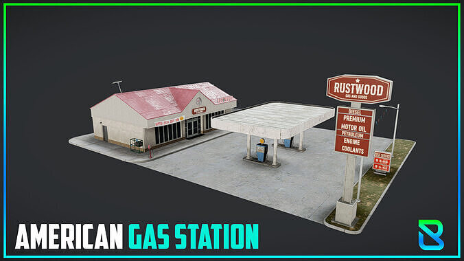 American Gas Station Low-poly 3D model