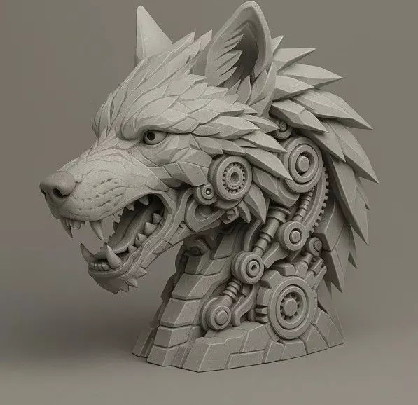Wolf Mecha head 3D print model_0