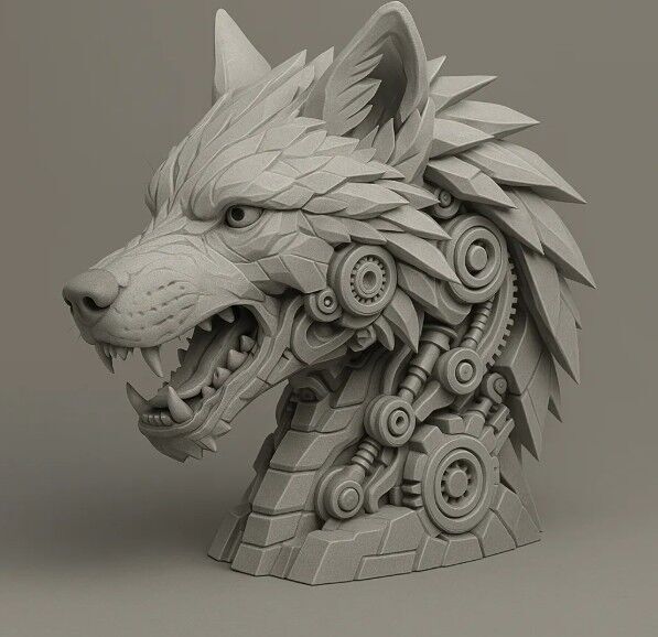 Wolf Mecha head 3D print model_7