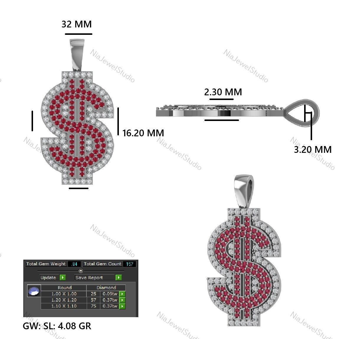Dollar Sign Pendant-3D Model 3D print model_4