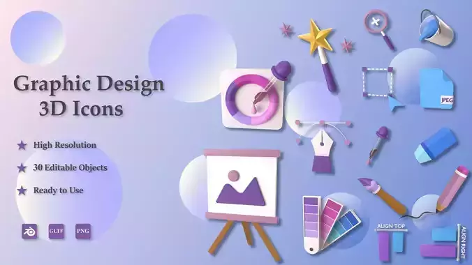 Graphic Design 3D Icons Models 30 Pack High Quality Project