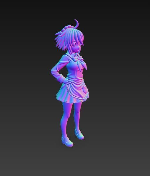 Cute Maid Girl Detailed Anime Style 3D Print Model 3D model_4