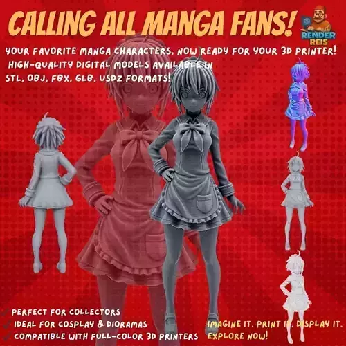 Cute Maid Girl Detailed Anime Style 3D Print Model 3D model