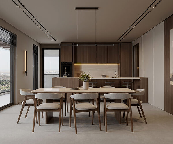 AR-25052 Moonlit Villa - Livingroom-Dining-Kitchen 3D Scene 3D model 3