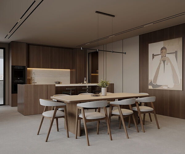 AR-25052 Moonlit Villa - Livingroom-Dining-Kitchen 3D Scene 3D model 5