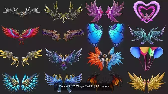 Pack With 25 Wings Part 11 3D Model Collection