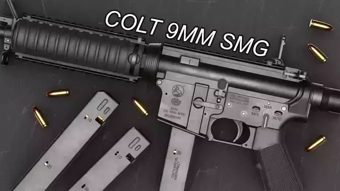 Colt 9mm SMG - R0991 - R0992 - AR6951 Carbine - Game Asset Low-poly 3D model