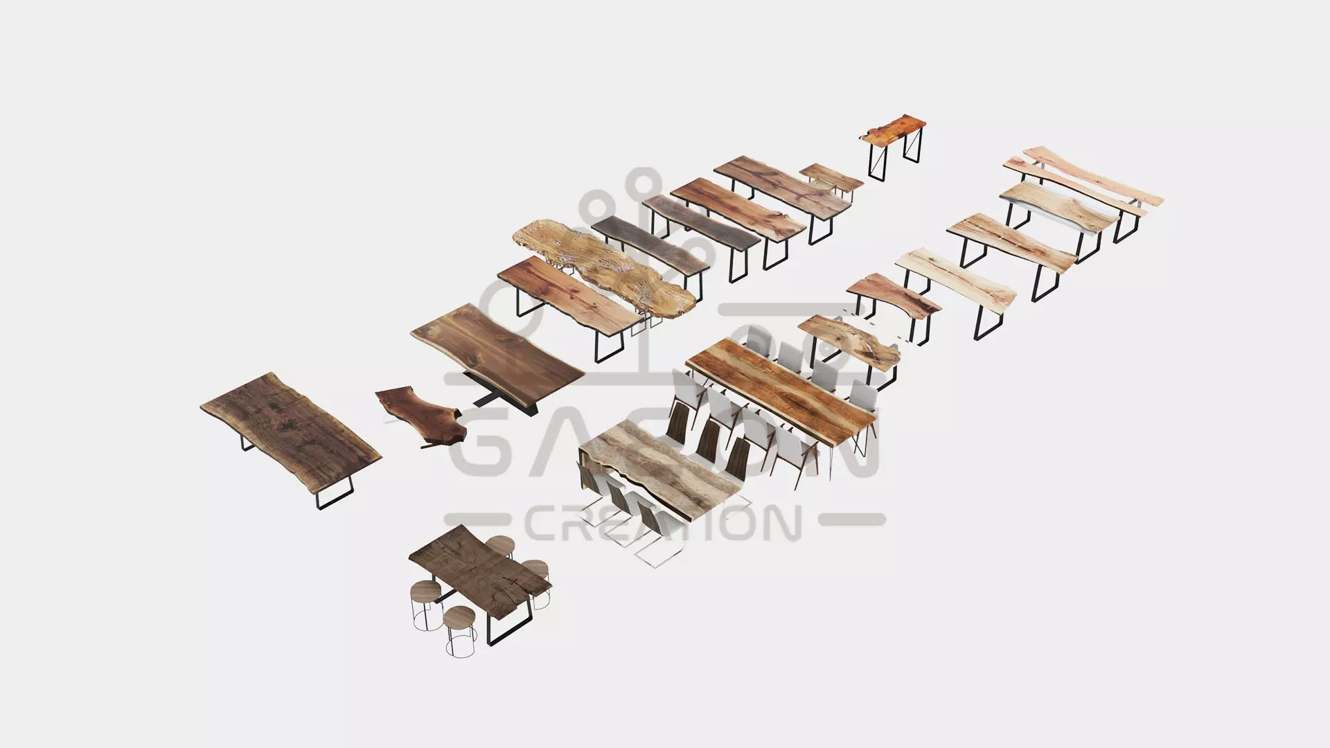 21 Natural Wood Slab Tables 3D model_0