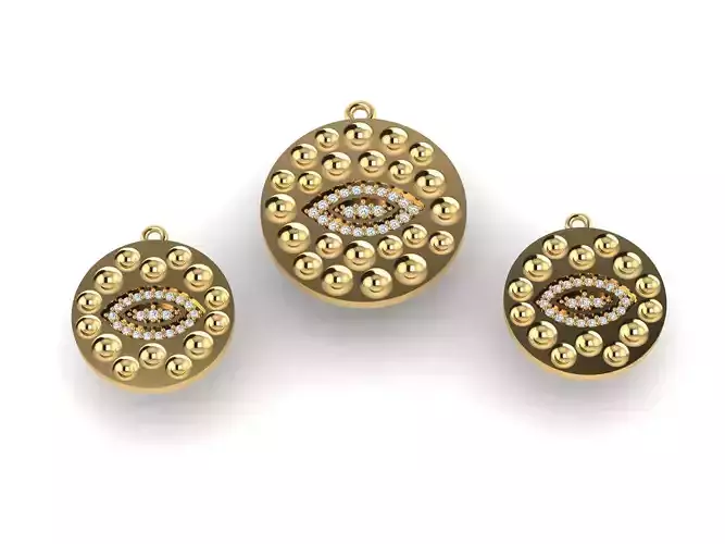 One eyed pendant and earring set 3D print model