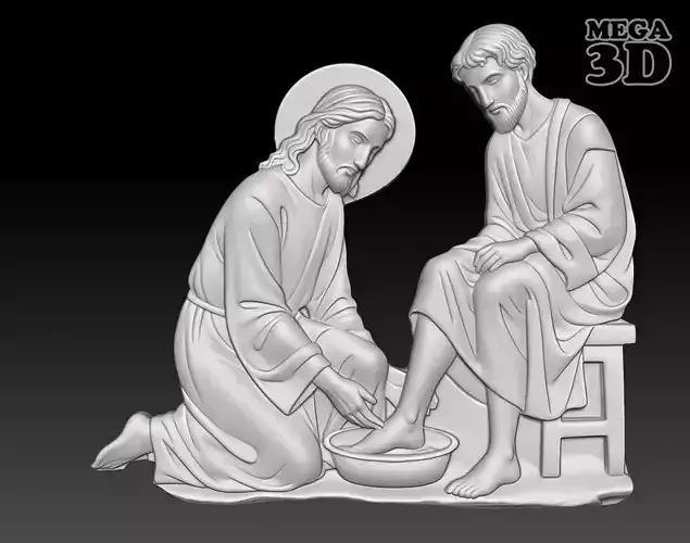 Jesus washing a disciple foot - 250531 3D print model