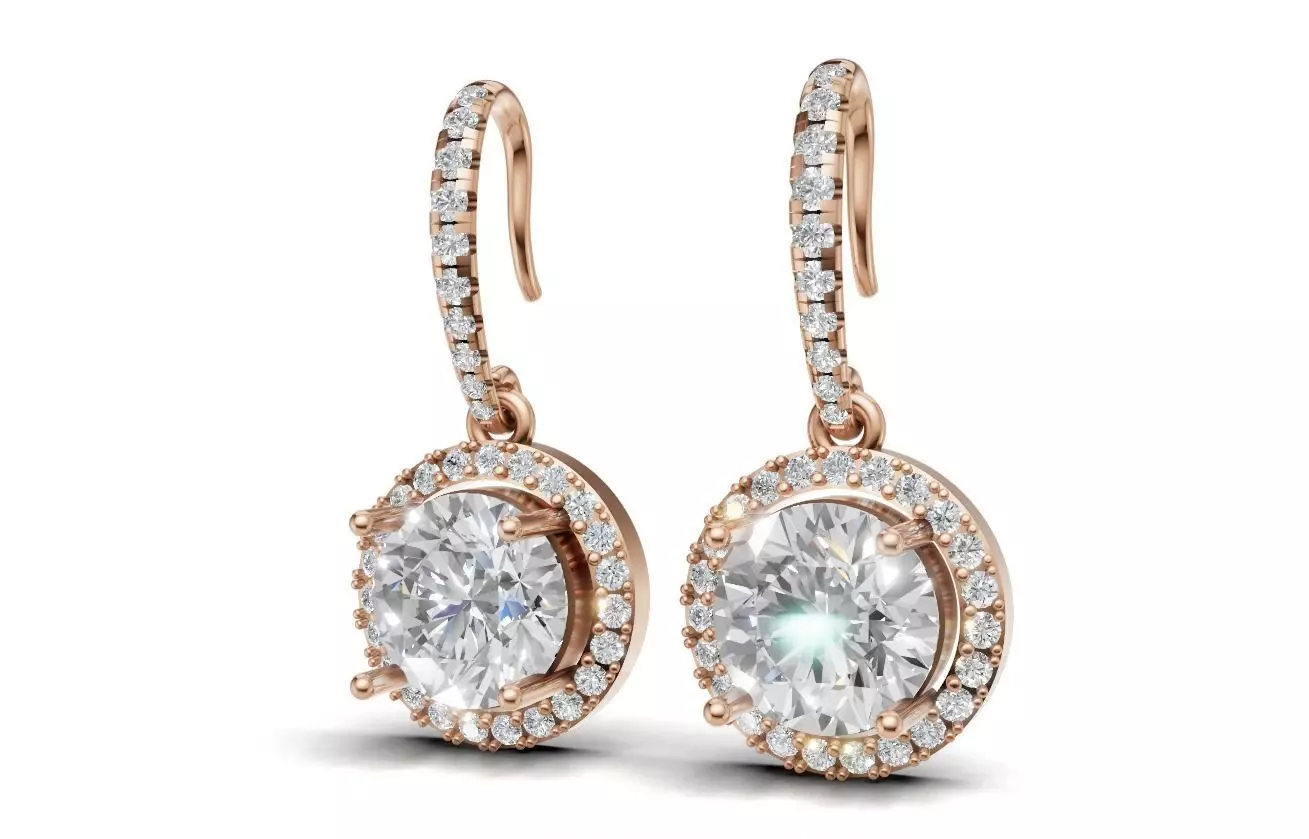 Elegant Diamond Halo Drop Earrings Free 3D print model