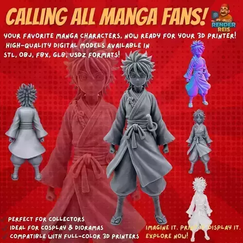 Samurai Spirit Traditional Outfit Anime Character 3D Print Model