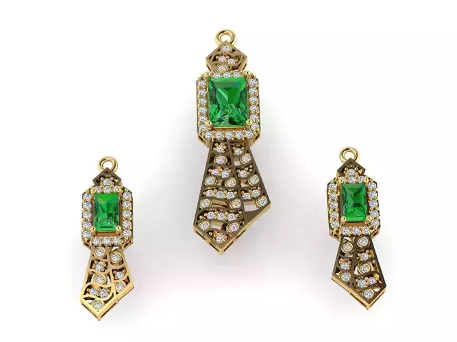 Pendant and earring set with rectangular stone 3D print model