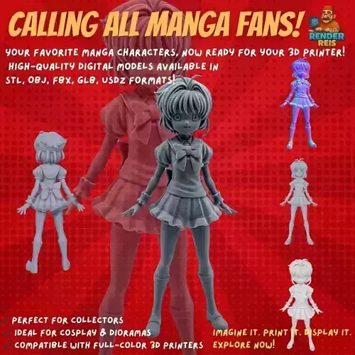 Cheerful Schoolgirl Cute Anime Character 3D Print Model 3D model