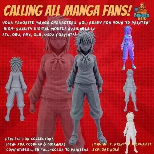Resolute Stance Strong Anime Character 3D Print Model 3D model