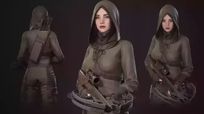 Crossbow Girl Low-poly 3D model