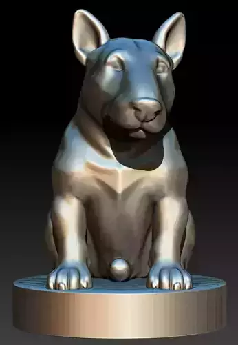 Netsuke style 3D model of a seated bull terrier