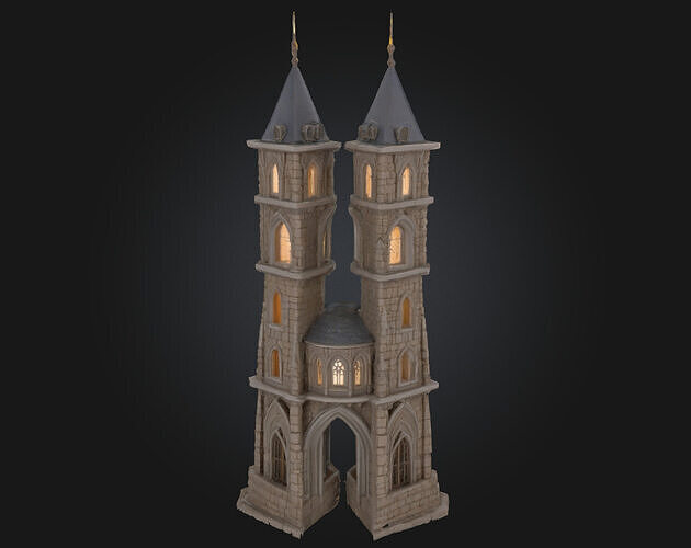 Twin Towers of Light  Beacons in a Mystical Realm 3D model 6