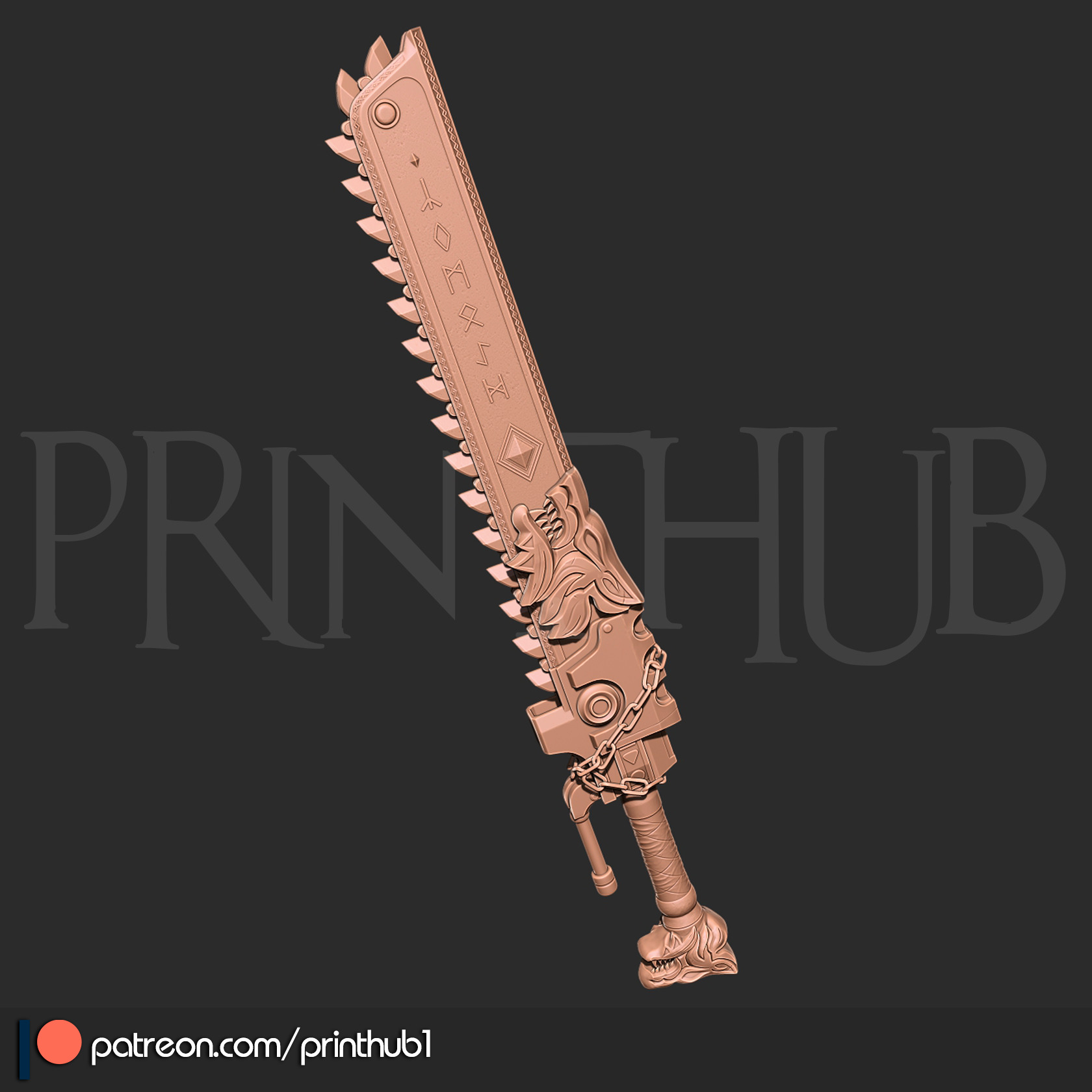 Chainsword wolf from space marine 2 for cosplay stl 3D print model_1