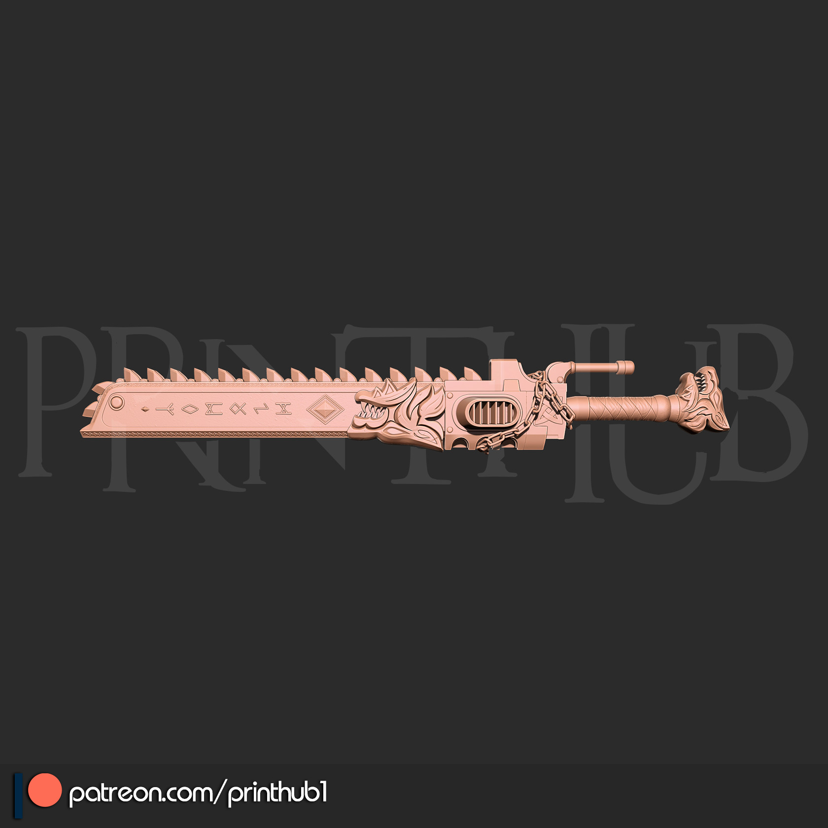 Chainsword wolf from space marine 2 for cosplay stl 3D print model_3