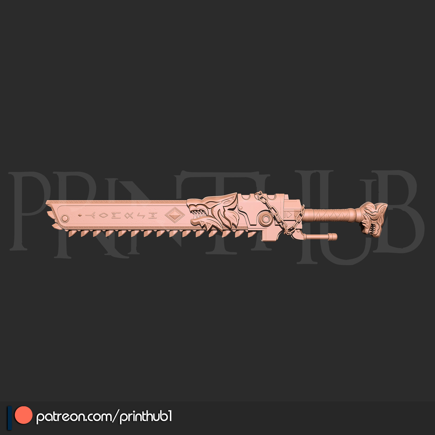 Chainsword wolf from space marine 2 for cosplay stl 3D print model_2