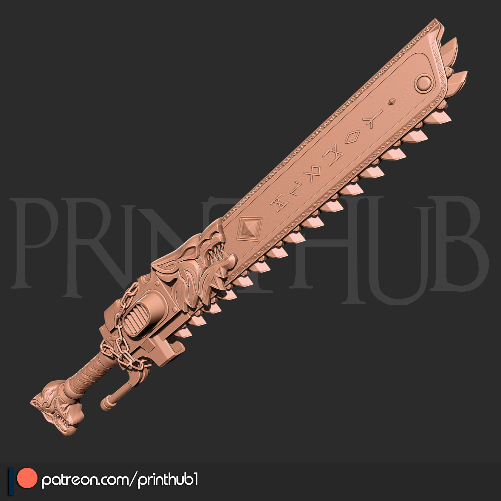 Chainsword wolf from space marine 2 for cosplay stl 3D print model_6