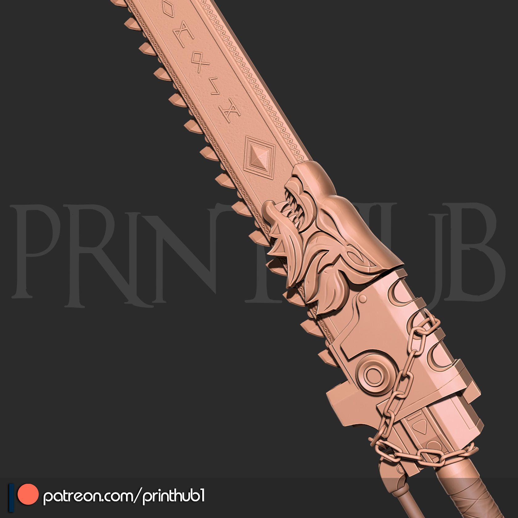 Chainsword wolf from space marine 2 for cosplay stl 3D print model_7