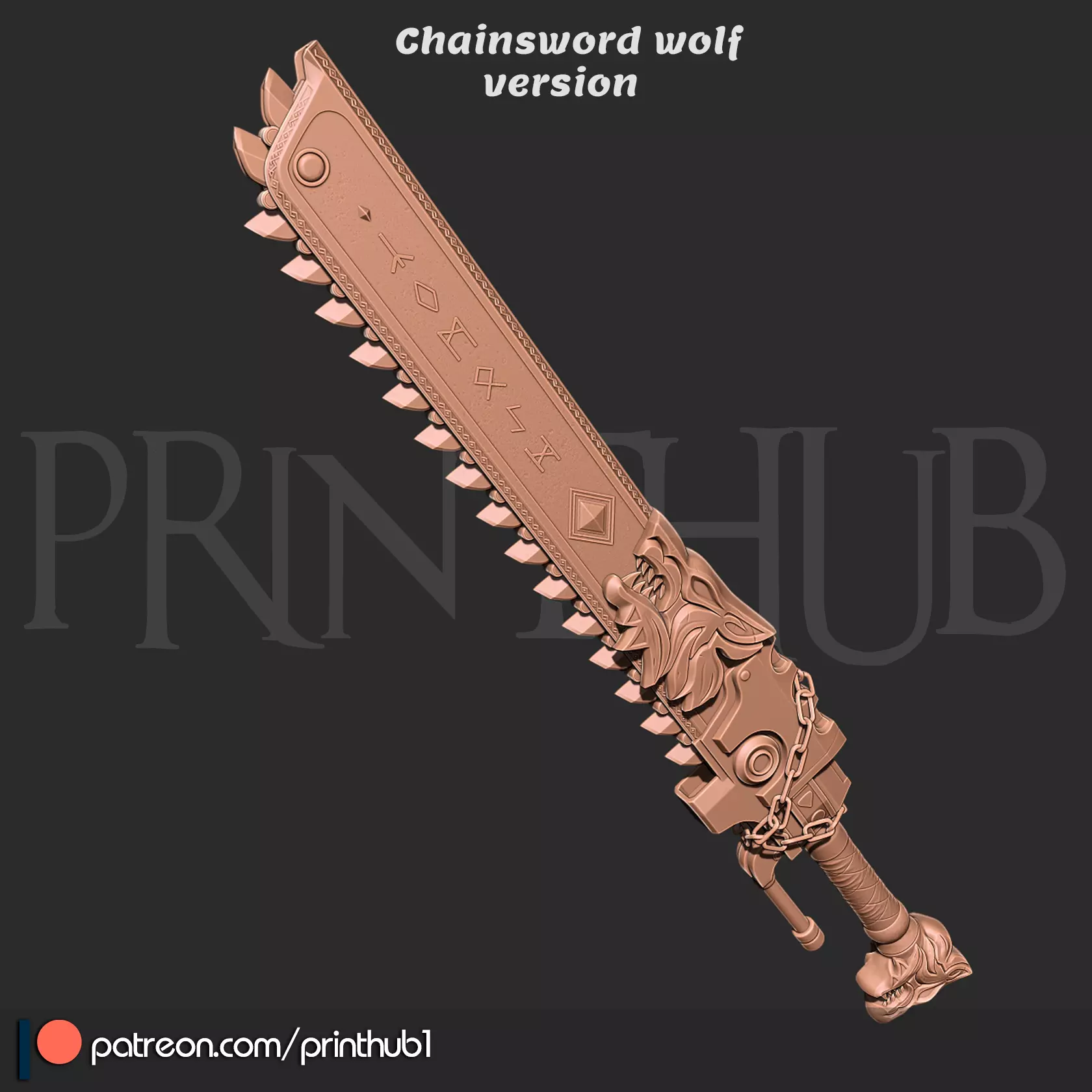 Chainsword wolf from space marine 2 for cosplay stl 3D print model_0