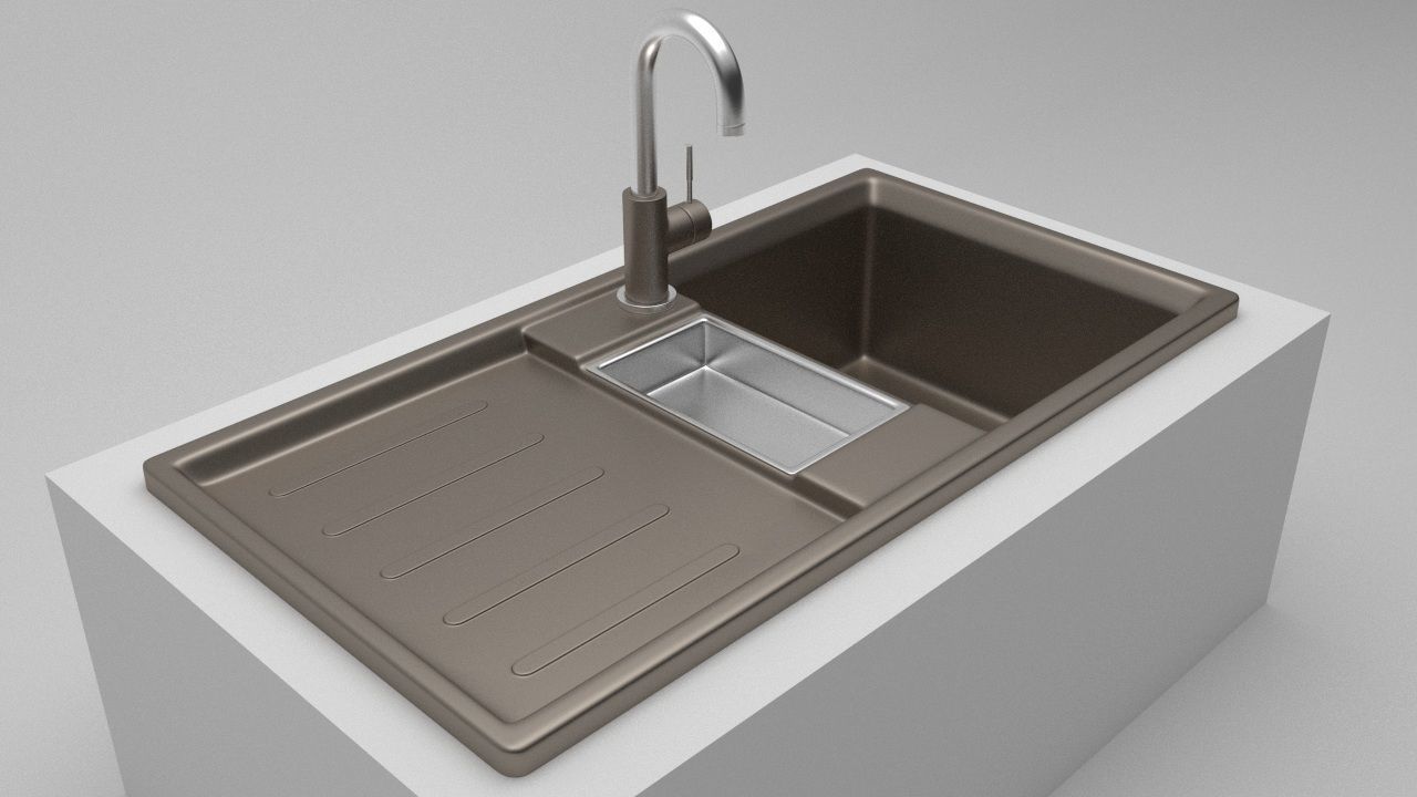 Modern Kitchen Sink with tap Low-poly 3D model_2