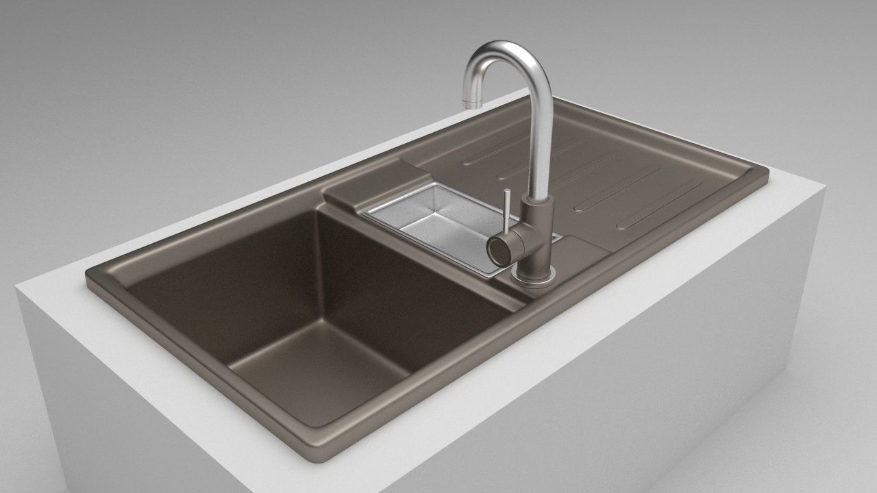 Modern Kitchen Sink with tap Low-poly 3D model_4