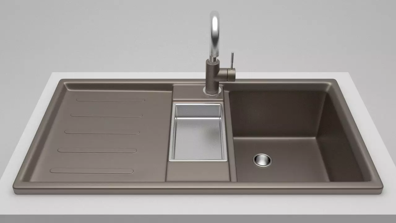 Modern Kitchen Sink with tap Low-poly 3D model_0