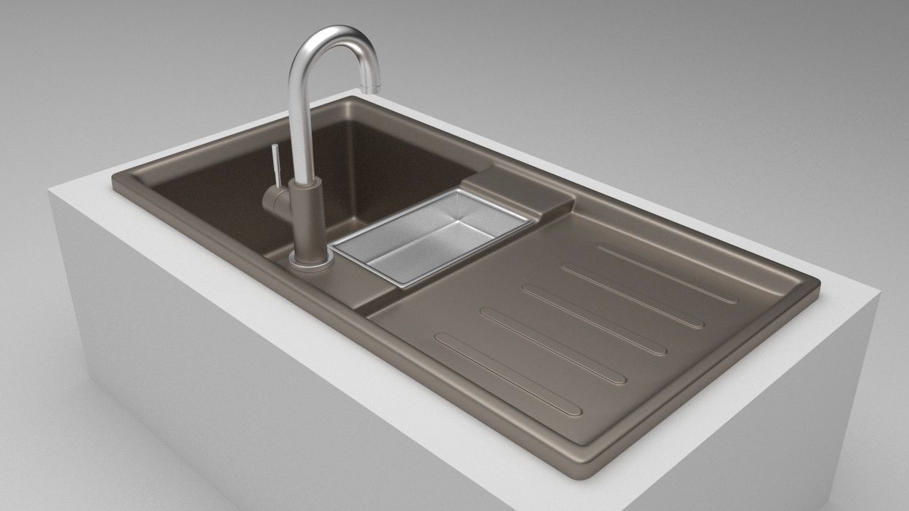 Modern Kitchen Sink with tap Low-poly 3D model_3