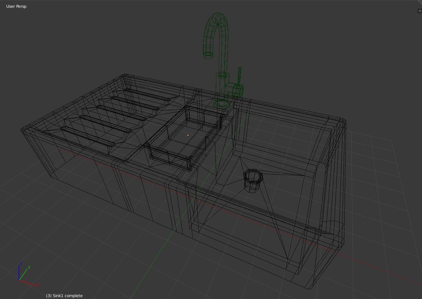 Modern Kitchen Sink with tap Low-poly 3D model_6