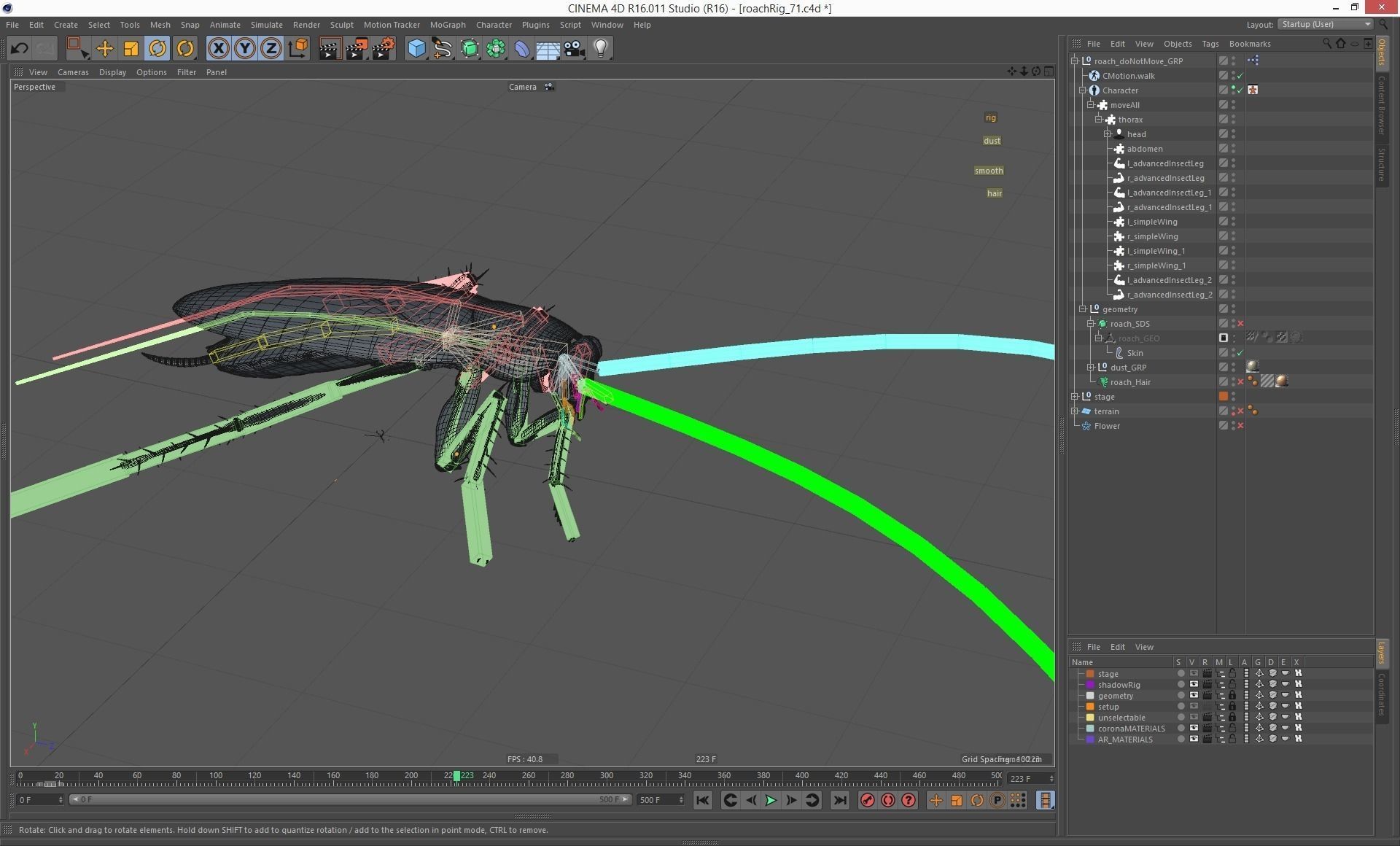 Cockroach rigged and animated for Cinema 4d 3D model_10