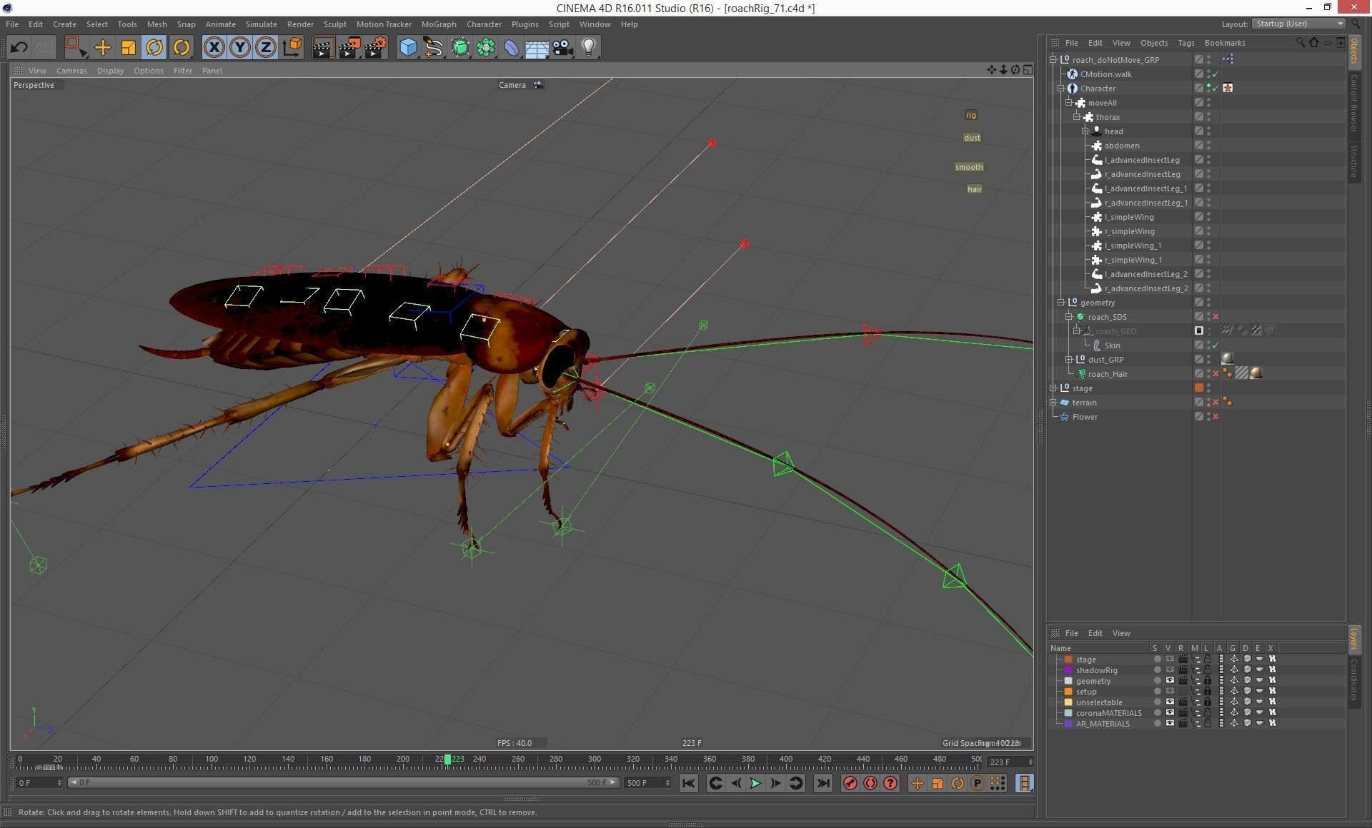 Cockroach rigged and animated for Cinema 4d 3D model_7