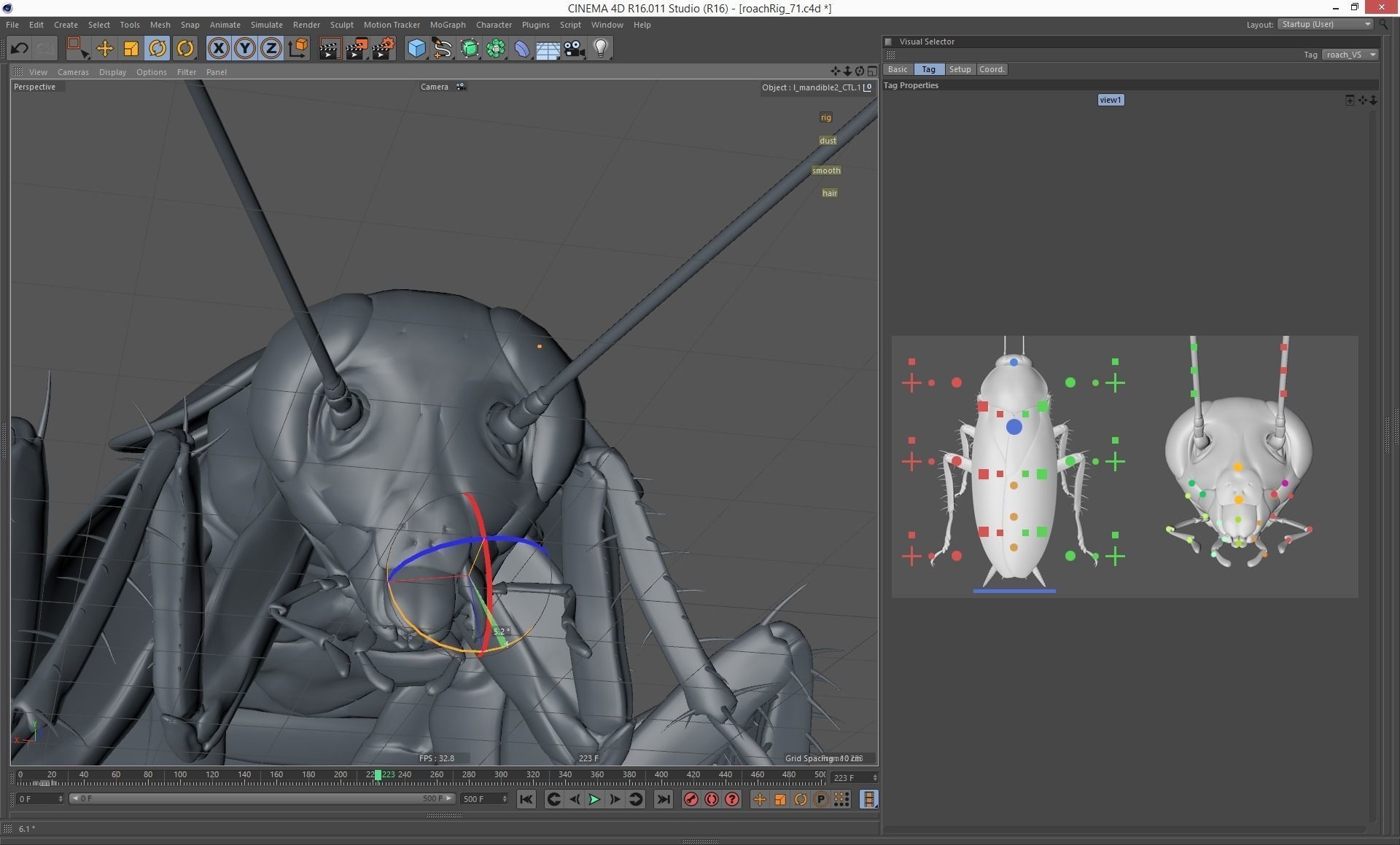 Cockroach rigged and animated for Cinema 4d 3D model_6