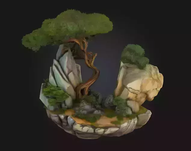 Serene Peaks  Majestic Tranquility in Stone and Sky 3D model