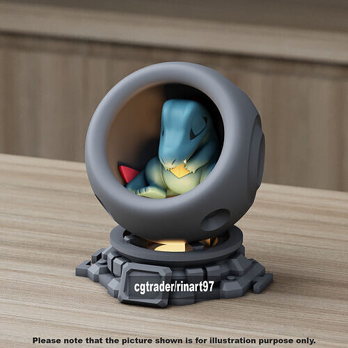 Totodile in healing machine pods from pokemon 3D print model